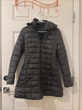 Apt. 9 Women's Charcoal Gray Quilted Long Puffer Coat with Hood